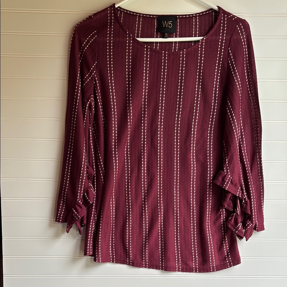 W5 Maroon Striped Blouse with Ruffle Sleeves